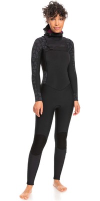 2024 Roxy Mujer Swell Series 5/4/3mm Chest Zip Con Capucha Neopreno ERJW203012 - Black